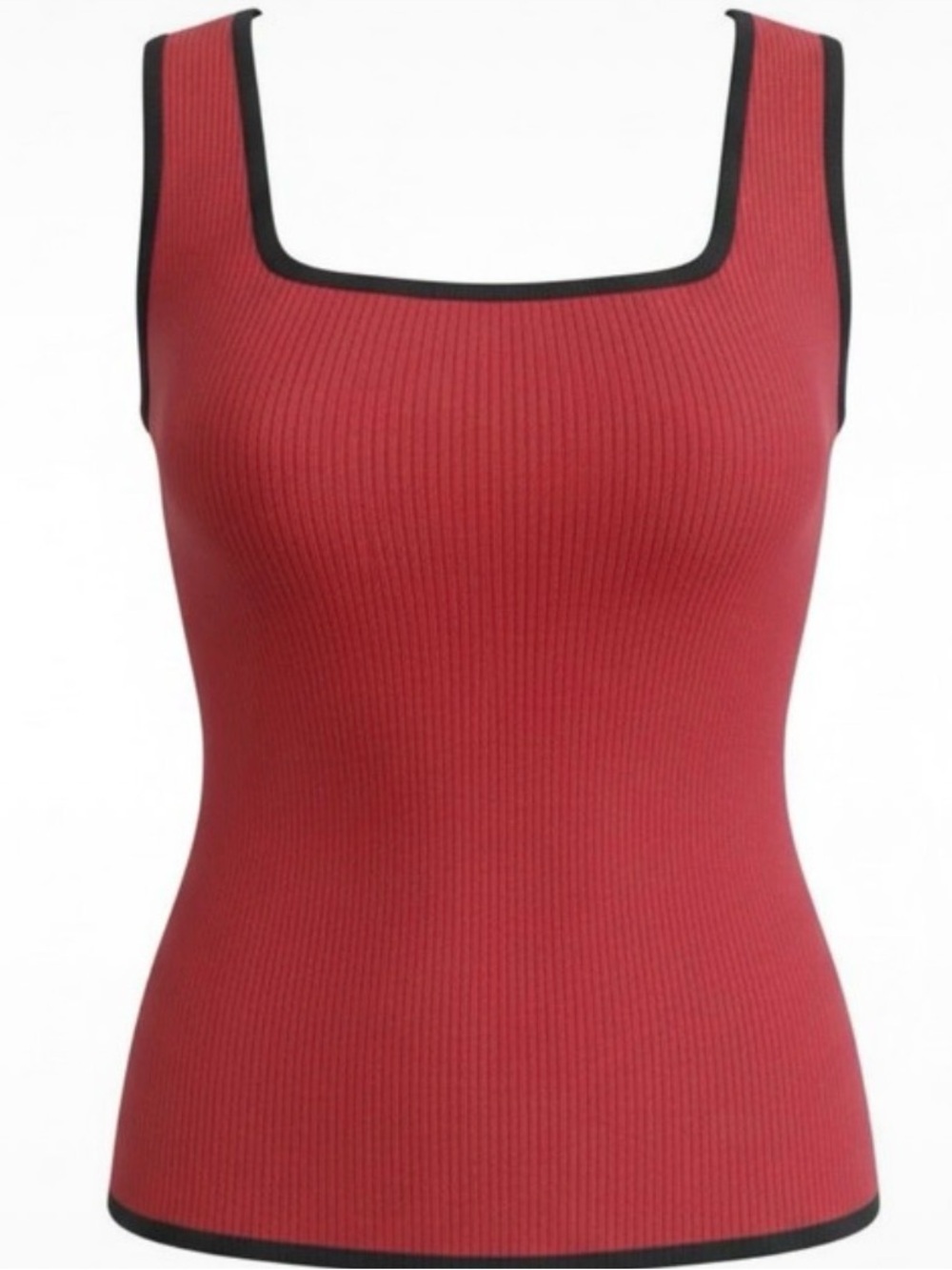 DressBarn Ribbed Square Neck Tank Top in Burgundy with Black Trim